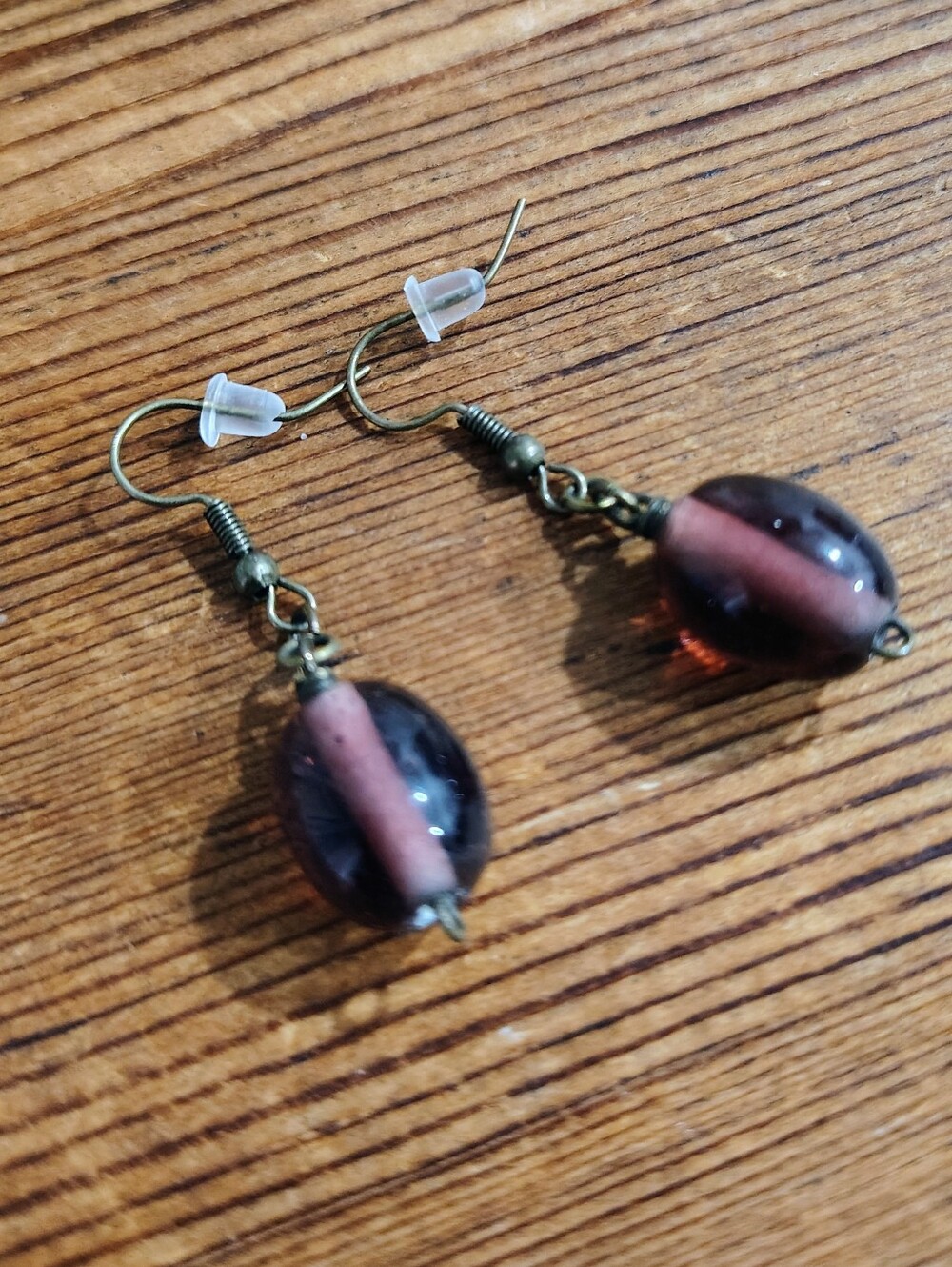 Vintage-Style Purple Glass Bead Drop Earrings,  Handmade Ladies Earrings
